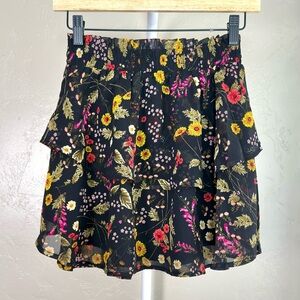Lost + Wander Floral Mini Skirt XS Black with Floral Print